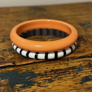 Stacked Resin Bangle Set - Peach & Black-White Stripe
